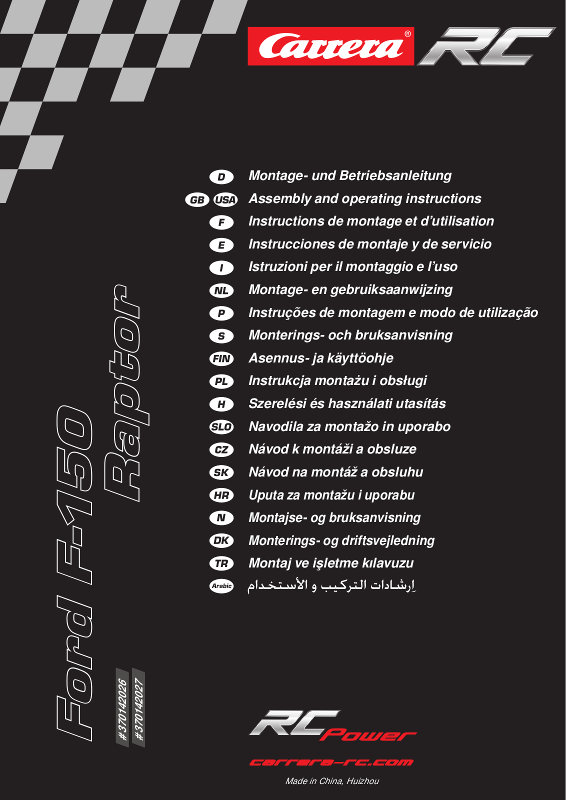 Carrera RC 370142026,  370142027 Assembly and Operating Instructions