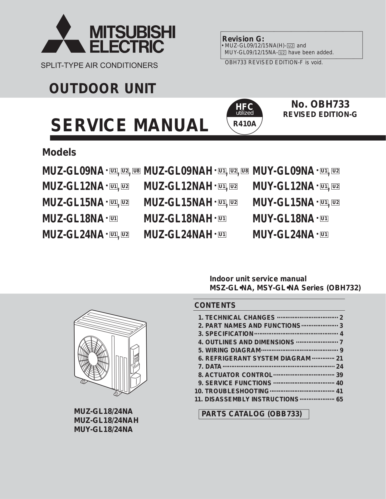 Mitsubishi MUY-GL12NA, MUZ-GL09NAH, MUZ-GL15NAH, MUZ-GL15NA, MUY-GL15NA Service Manual