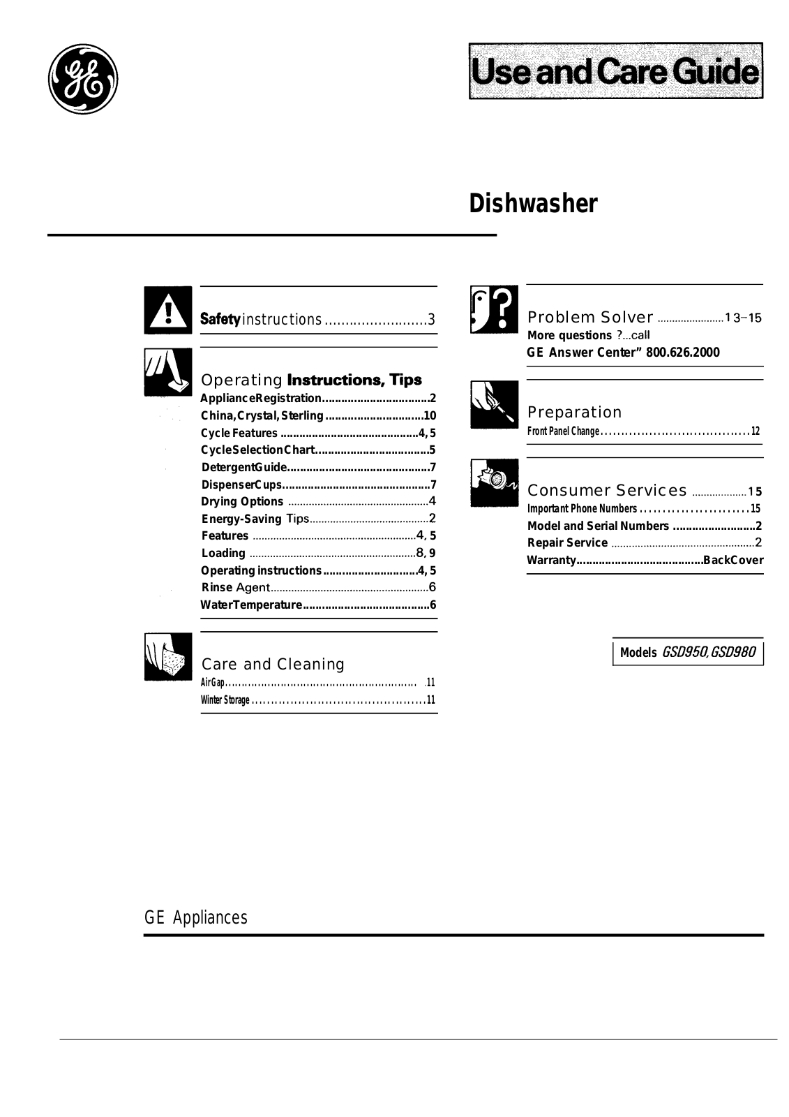 GE GSD950, GSD980 User Manual