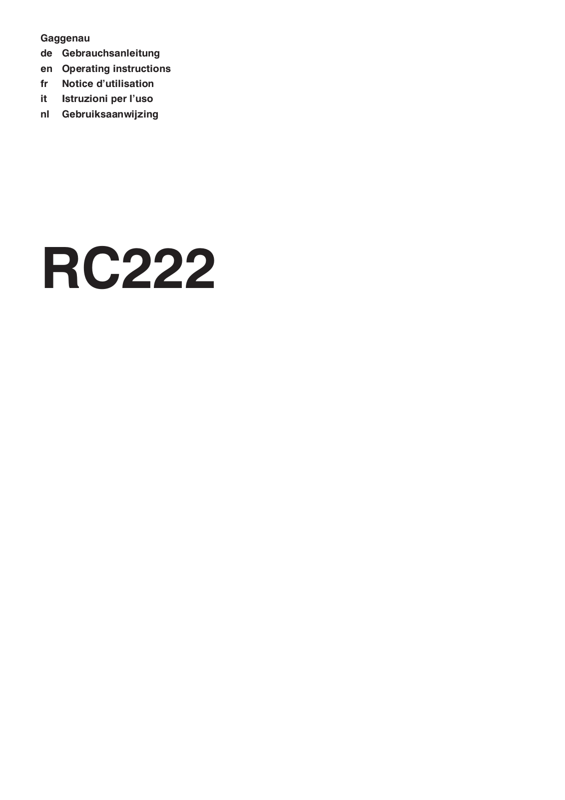 GAGGENAU RC231161, RC 222, RC222100 User Manual