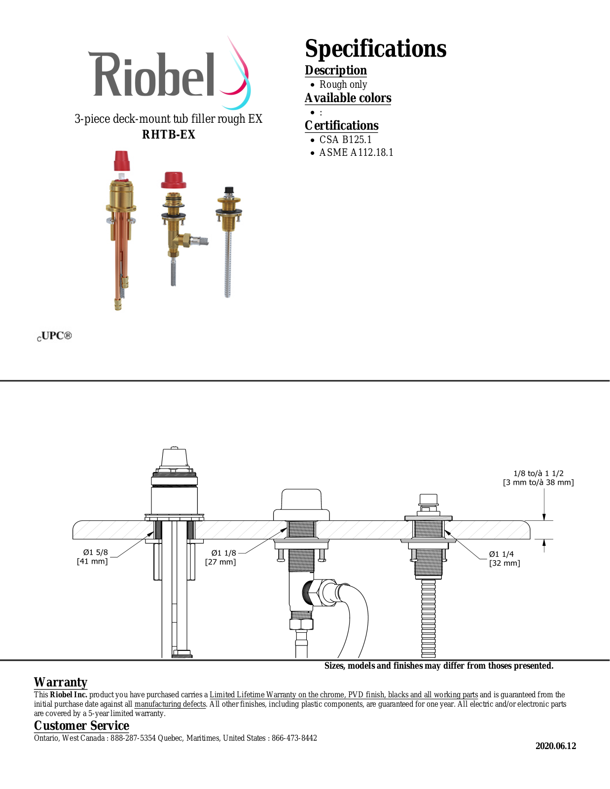 Riobel RHTBEX Specifications - ManualMachine.com