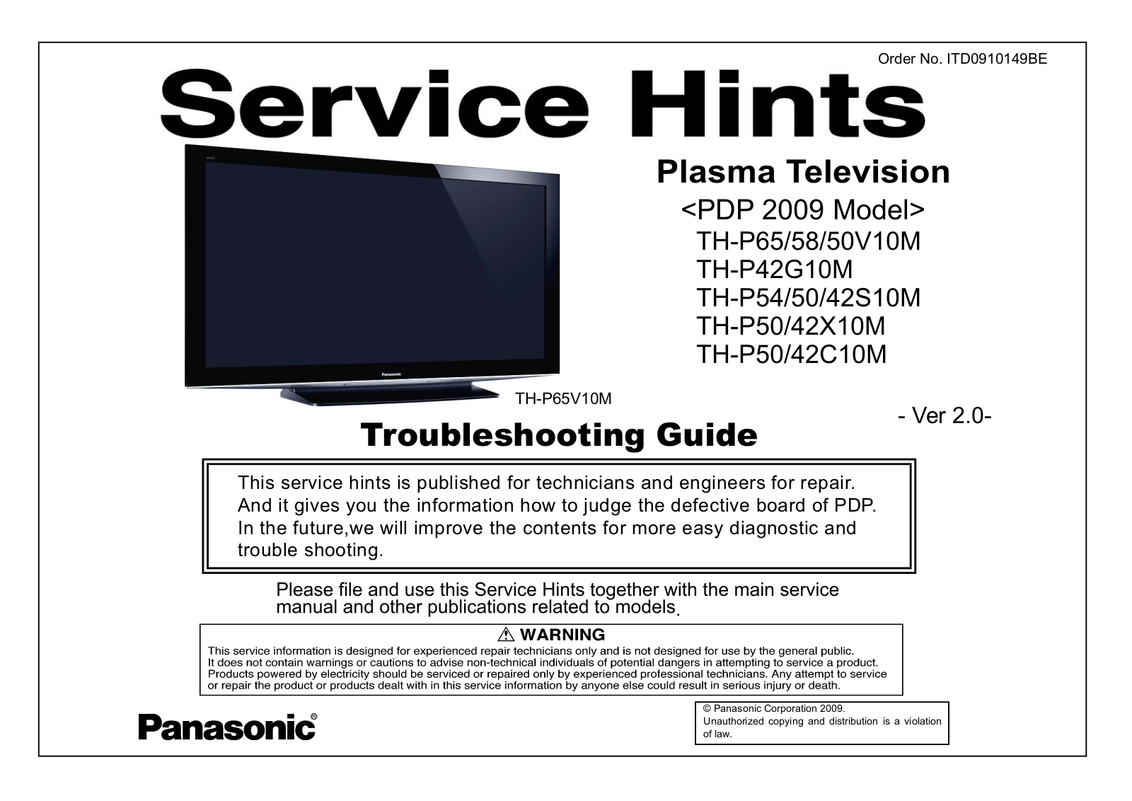 Panasonic th p50v10m, th p65v10m, th p42g10m, th p42s10m, th p50c10m schematic