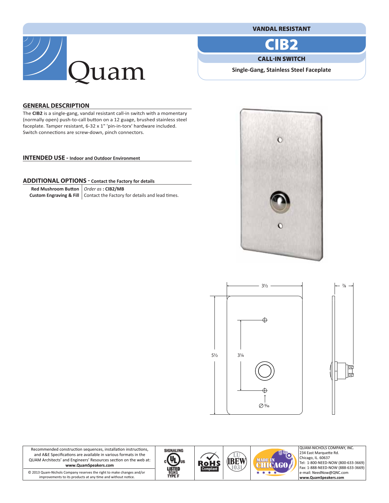 Quam CIB2 Specifications