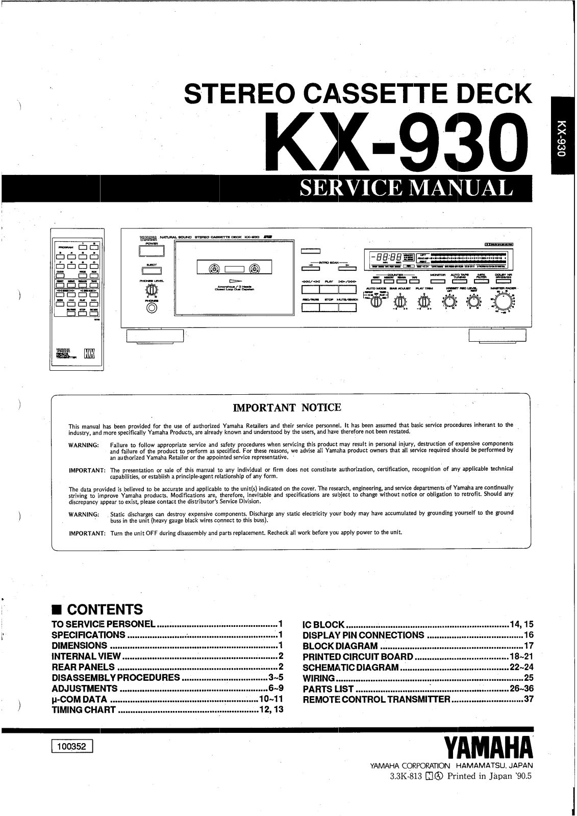 Yamaha KX-930 Service manual