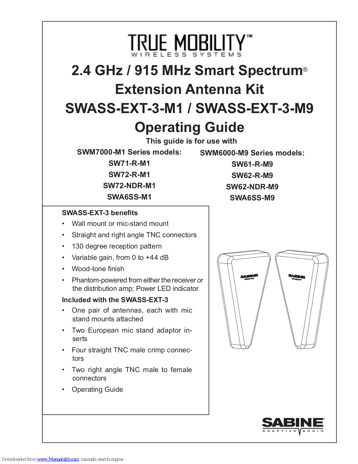 SABINE SW71-R-M1, SW72-R-M1, SW61-R-M9, SW72-NDR-M1, SW62-R-M9 Operating Manual