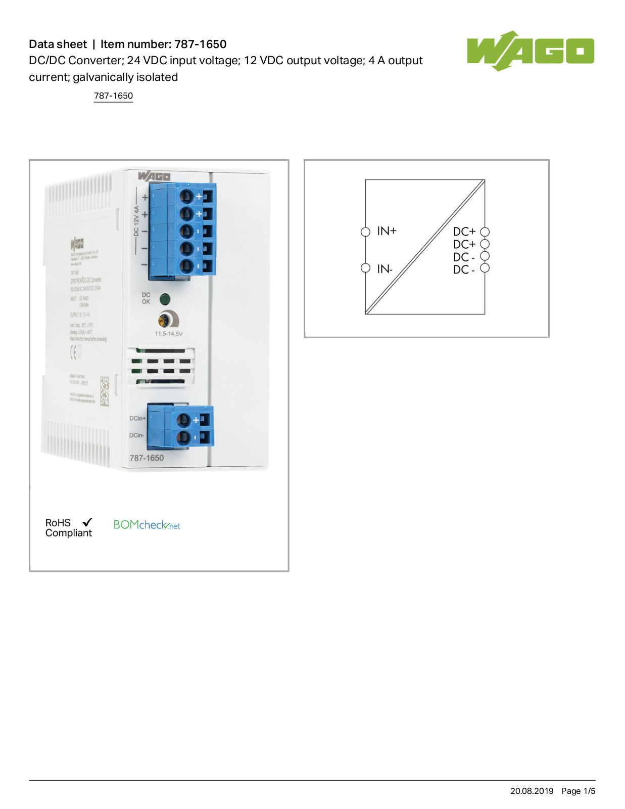 Wago 787-1650 Data Sheet