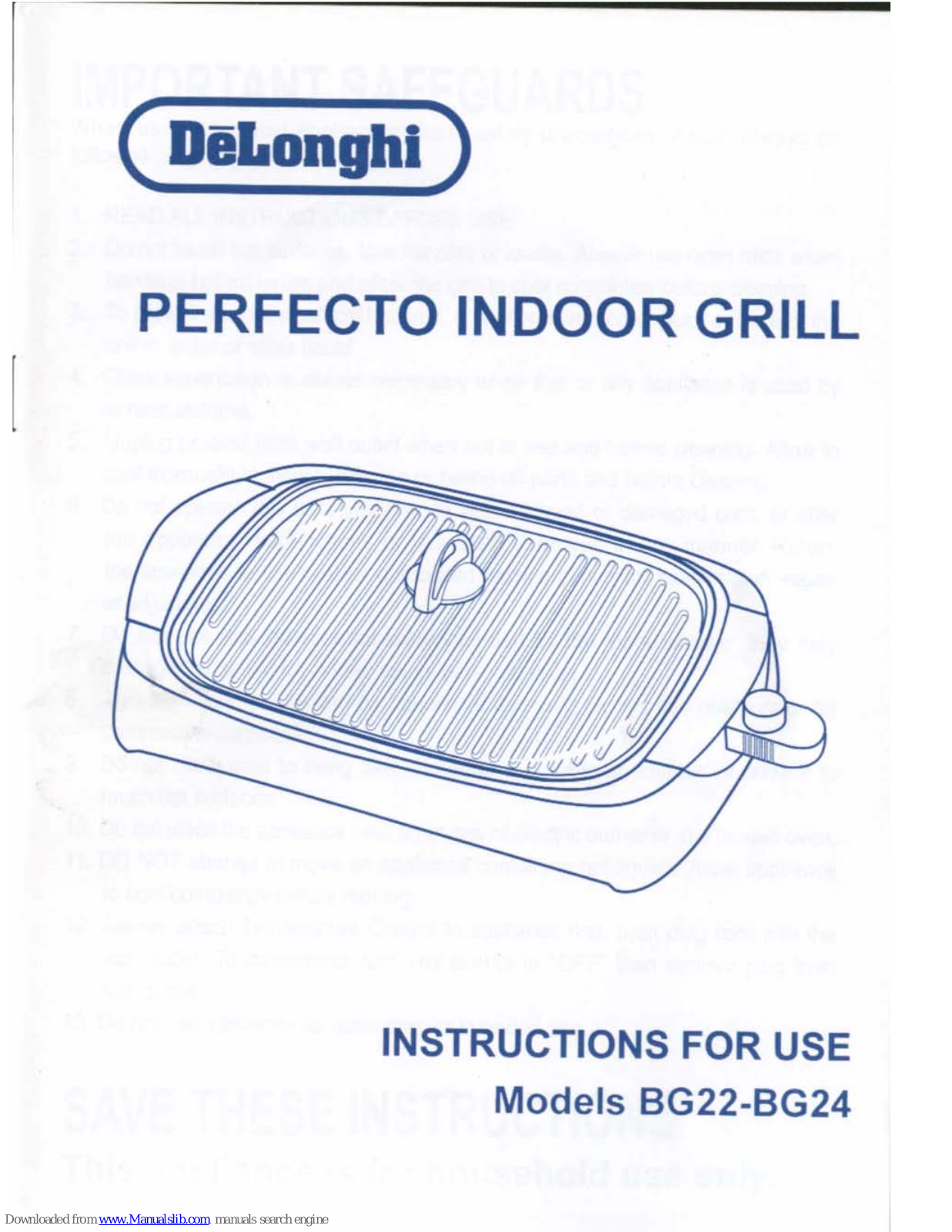 DèLonghi PERFECTO BG22, PERFECTO BG24 Instructions For Use Manual