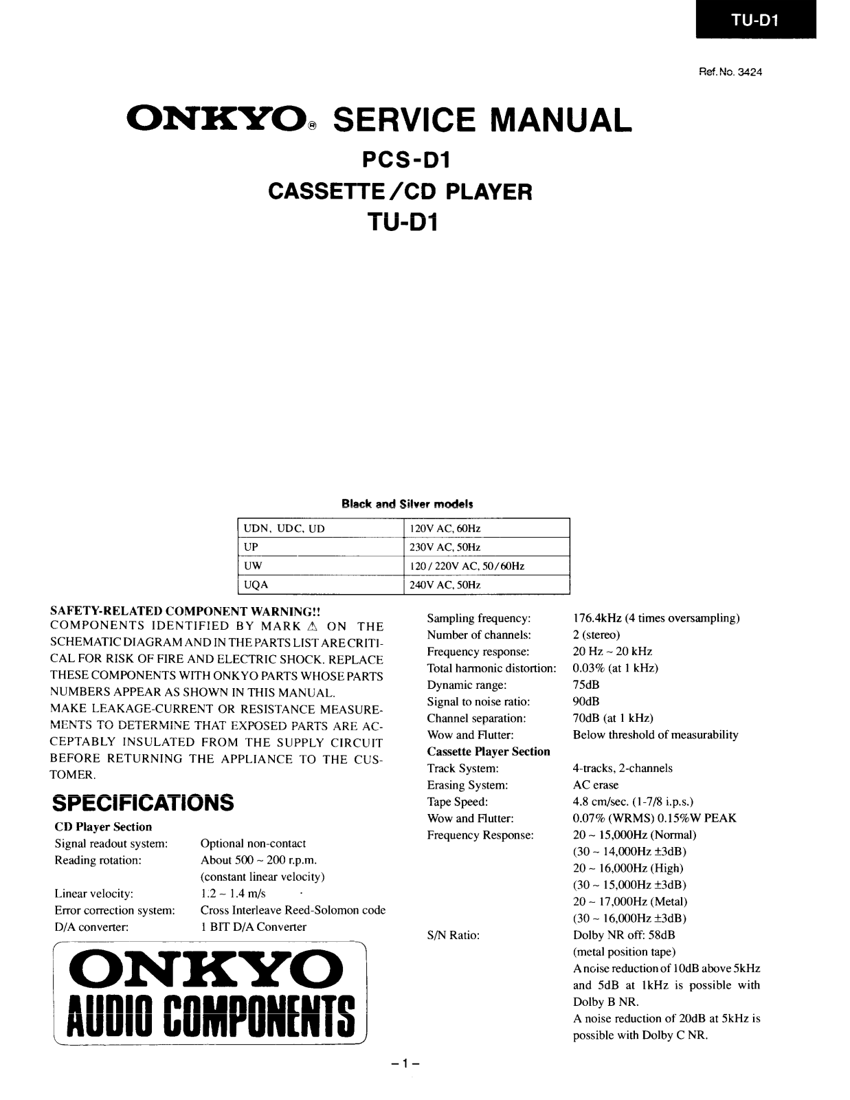 Onkyo TUD-1 Service manual