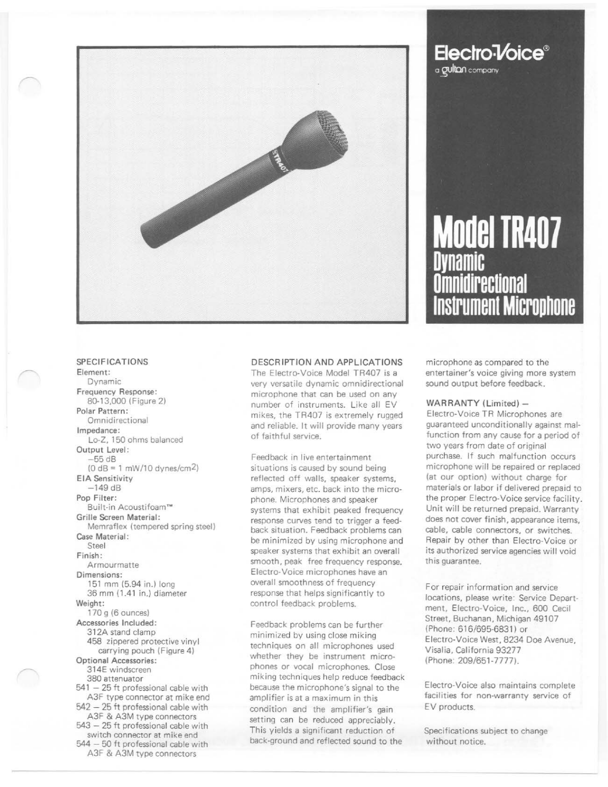 Electro-Voice TR407 User Manual