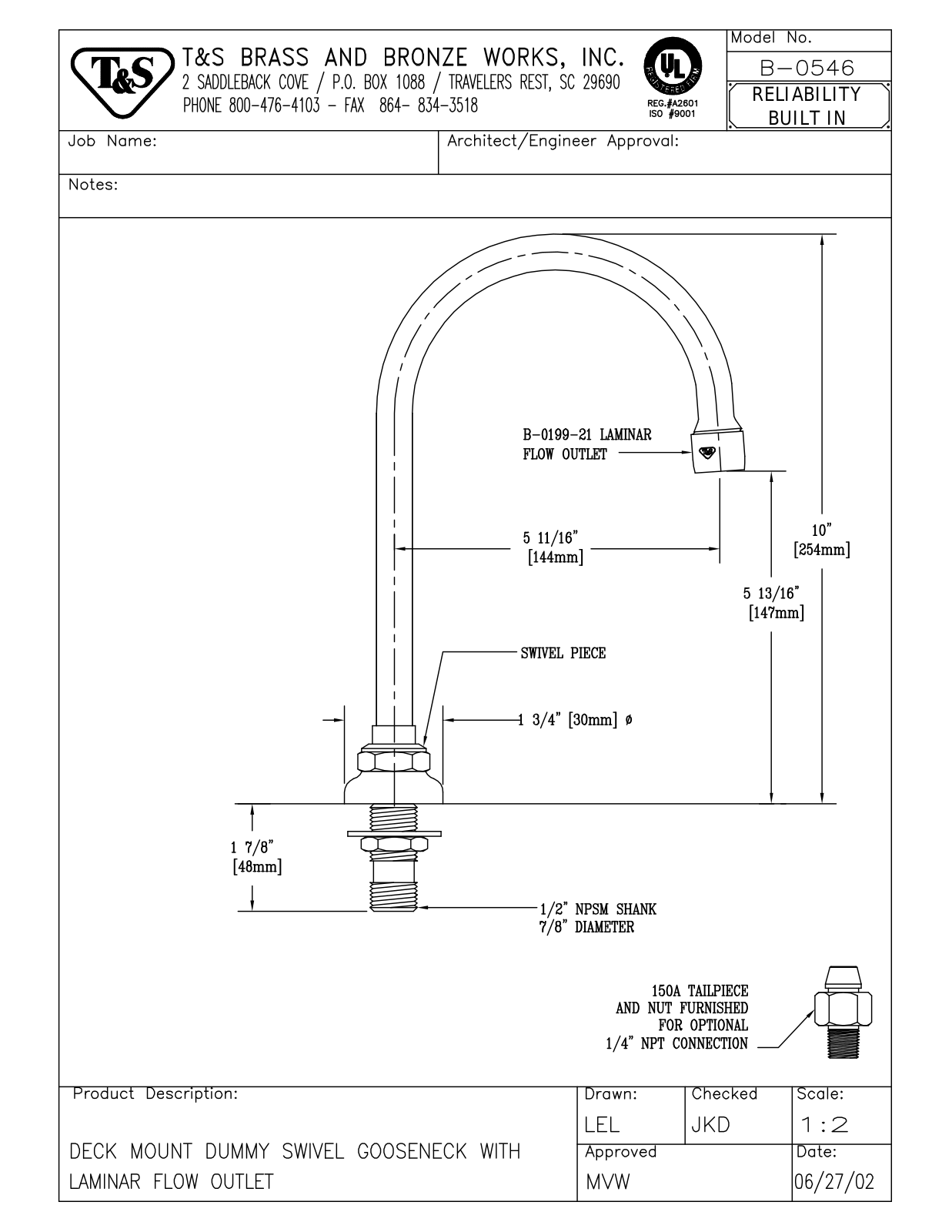T&S Brass B-0546 User Manual