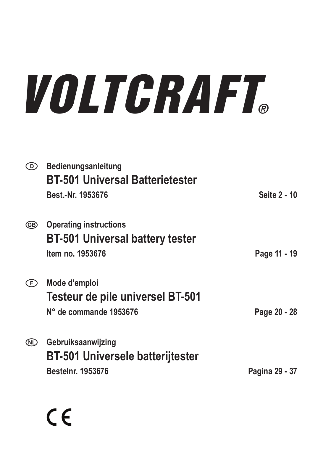 VOLTCRAFT BT-501 Operation Manual