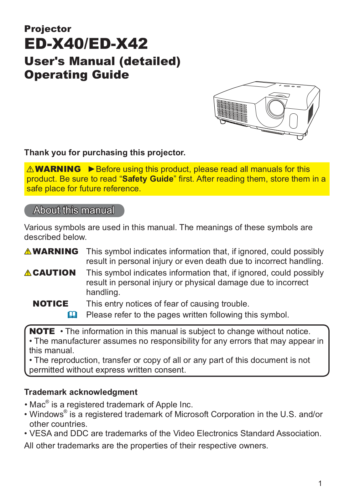 Hitachi ED-X40Z, ED-X42Z User Manual