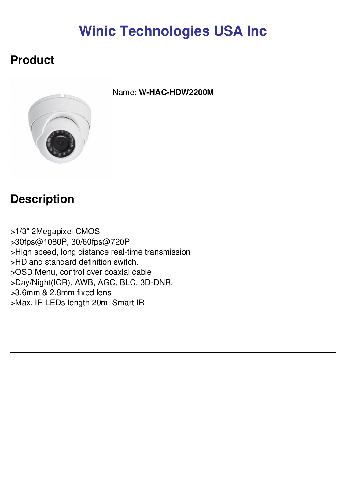 Cantek CT-HAC-HDW2200M Specsheet