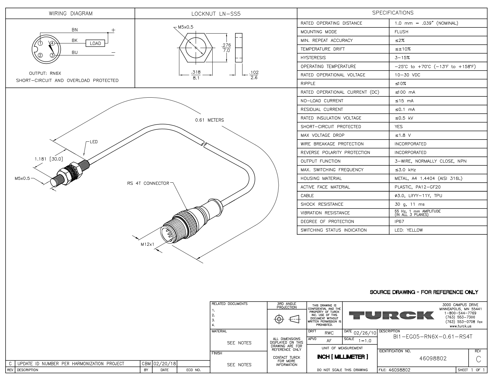 Turck BI1-EG05-RN6X-0.61-RS4T Data Sheet