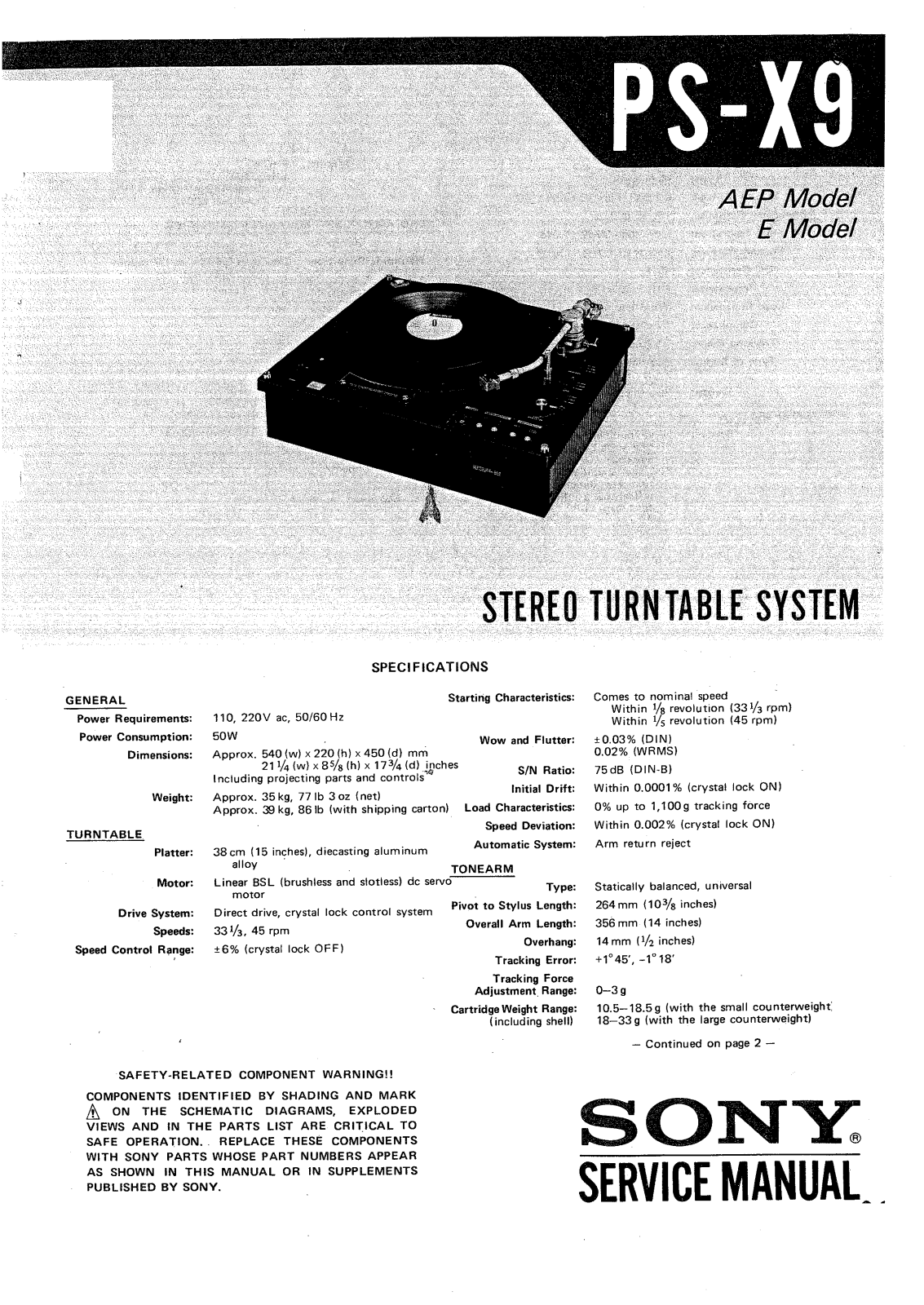 Sony PSX-9 Service manual