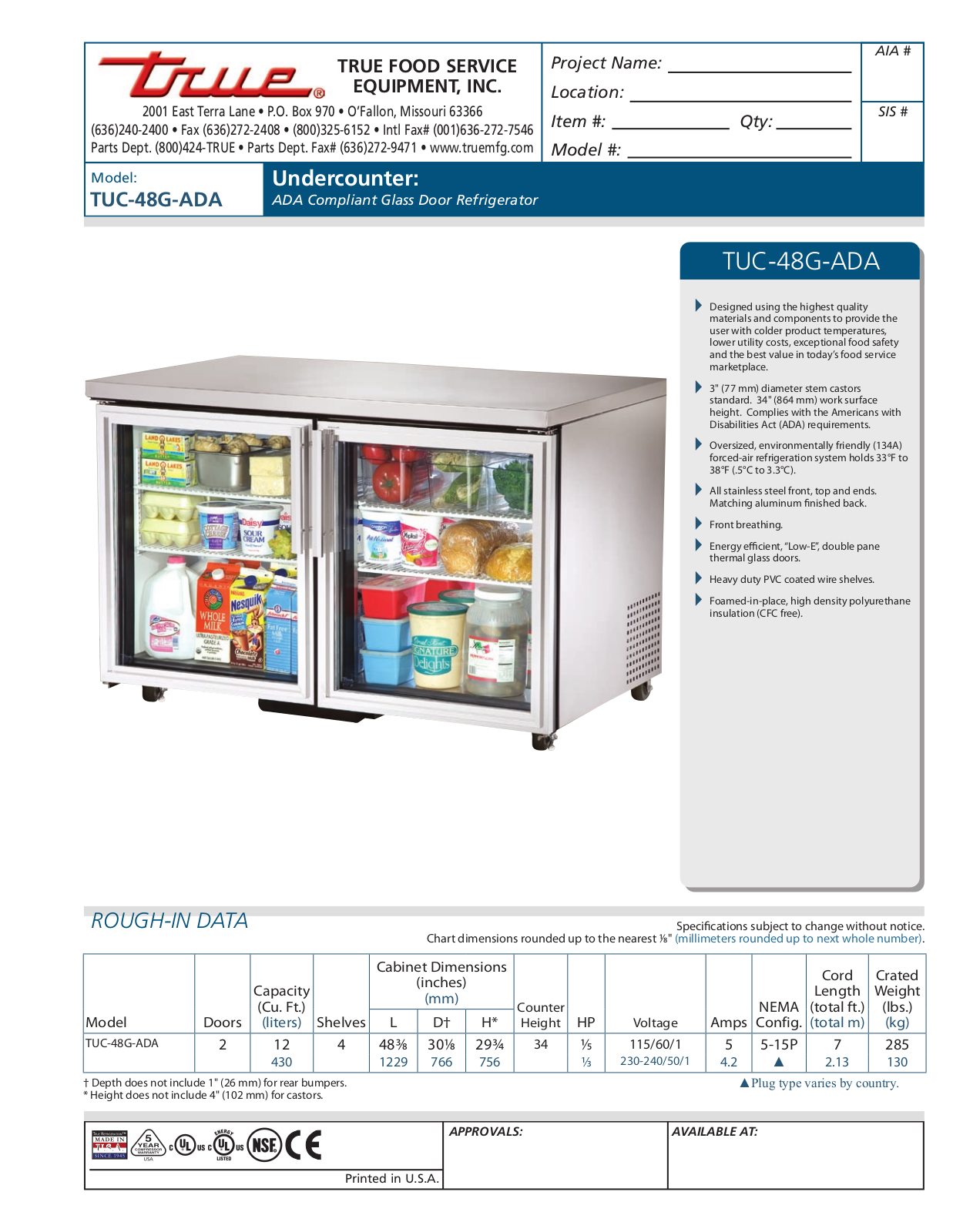 True TUC-48G-ADA User Manual