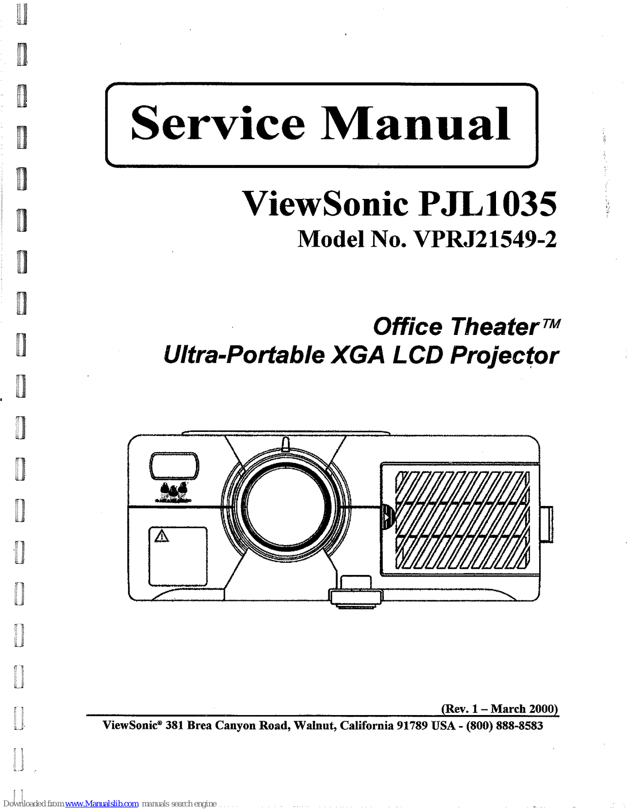 ViewSonic PJL1035 - LCD Projector SXGA, VPRJ21549-2 Service Manual