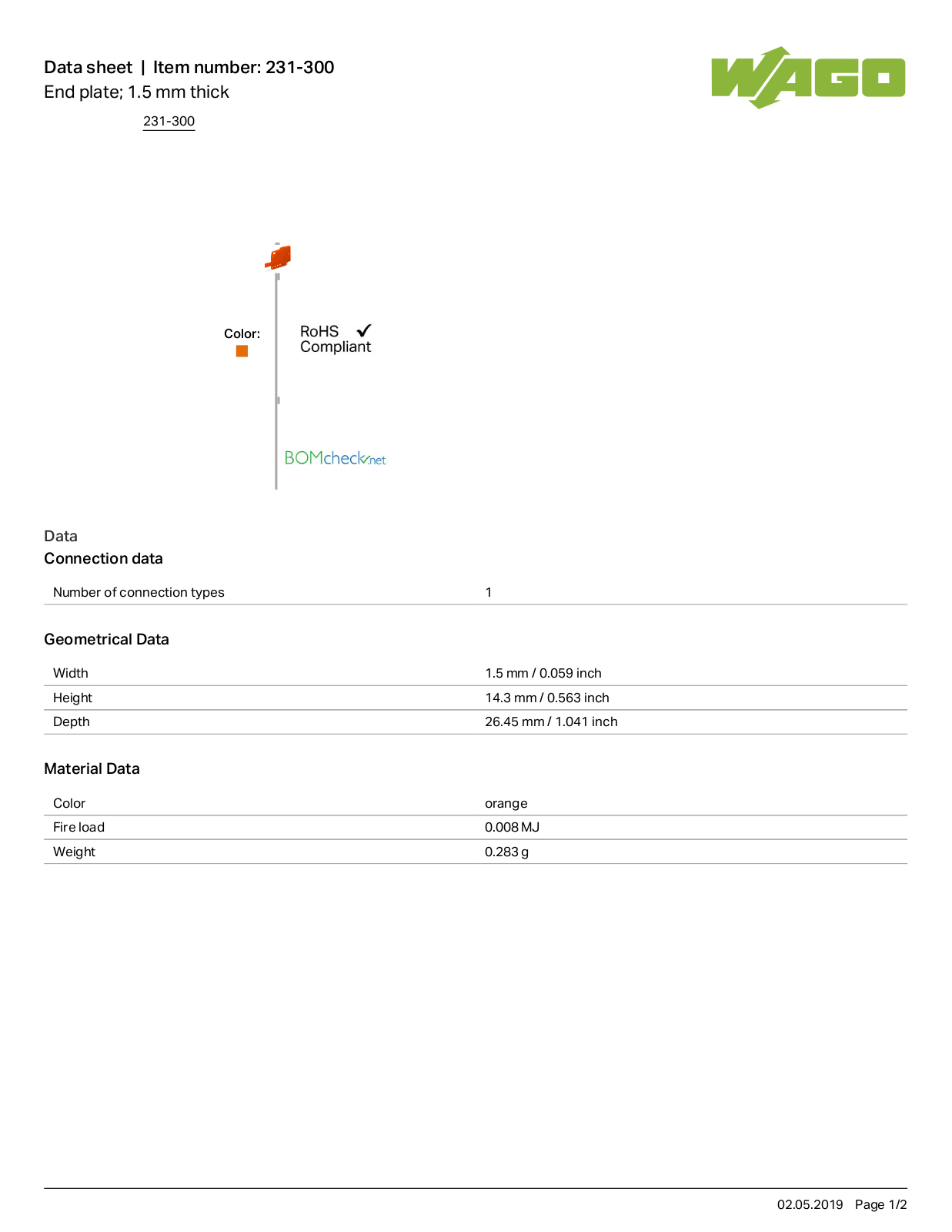 Wago 231-300 Data Sheet