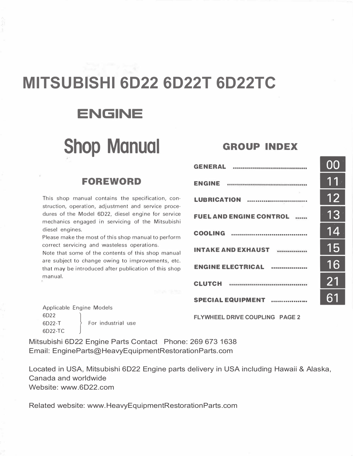 Mitsubishi 6D22, 6D22T, 6D22TC Shop Manual