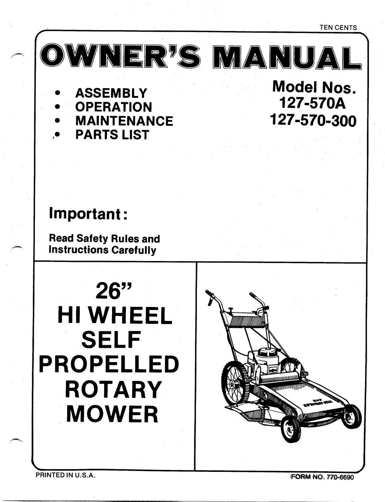 MTD 127-570A, 127-570-300 User Manual