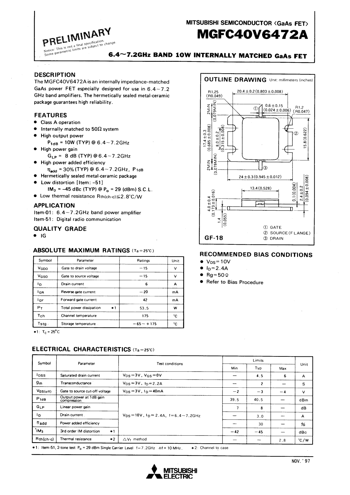 Mitsubishi MGFC40V6472A Datasheet