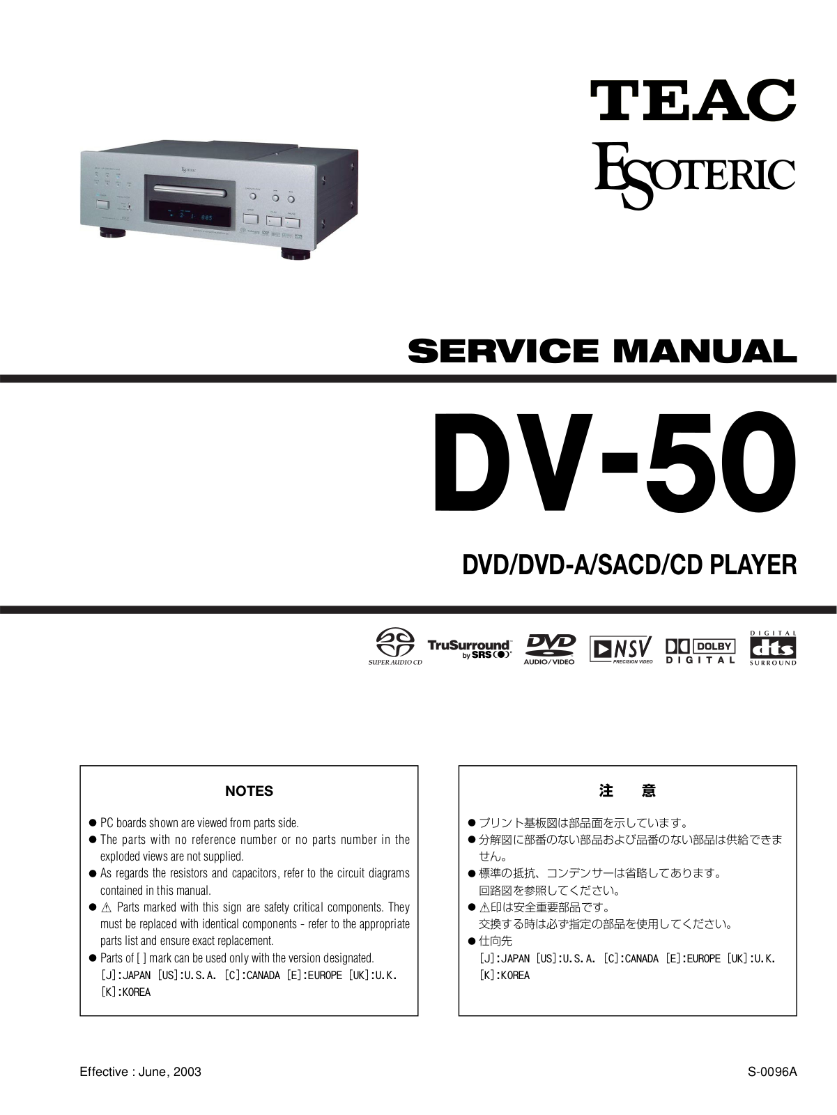 TEAC DV-50 Service manual