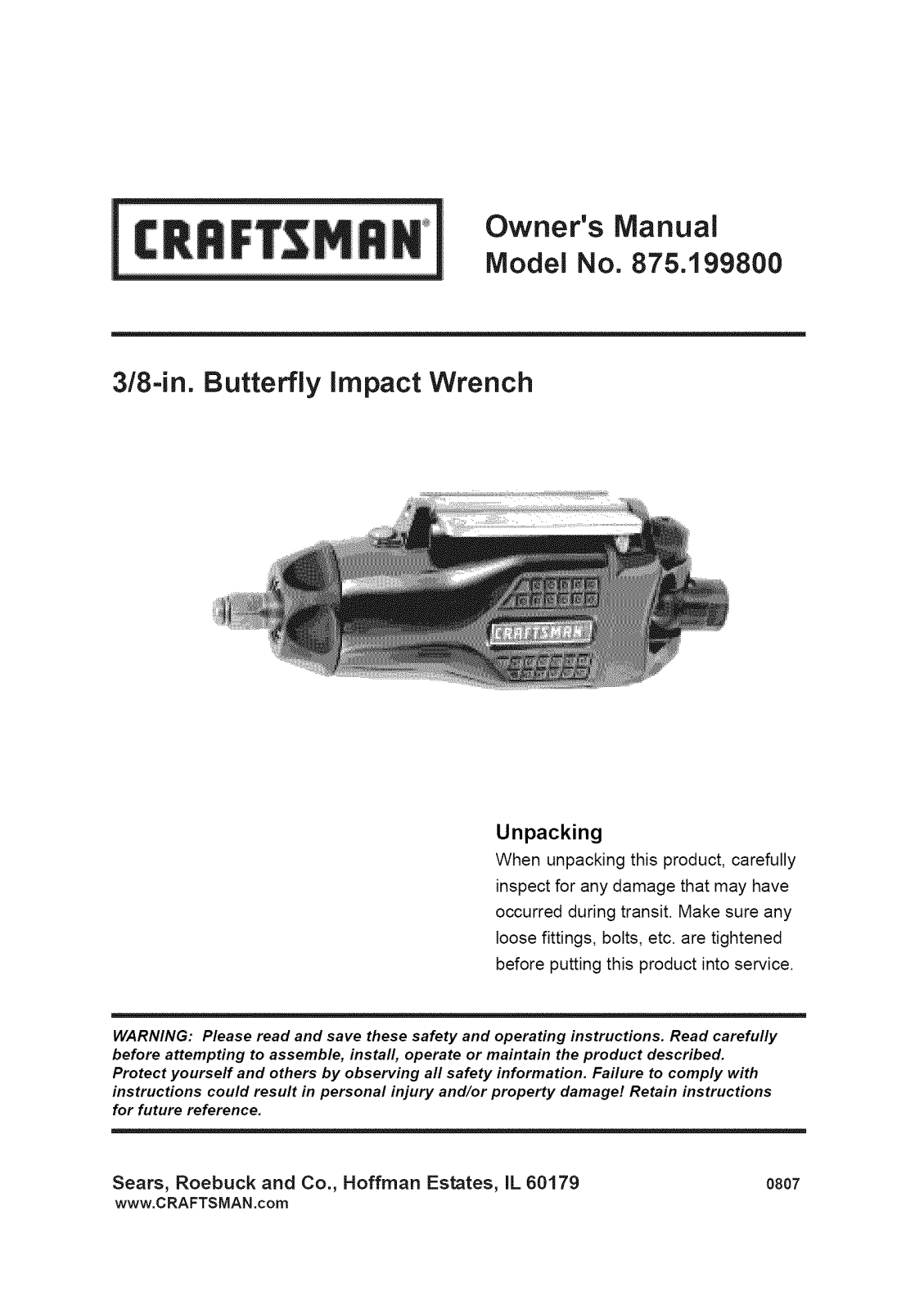 Craftsman 875199800 Owner’s Manual