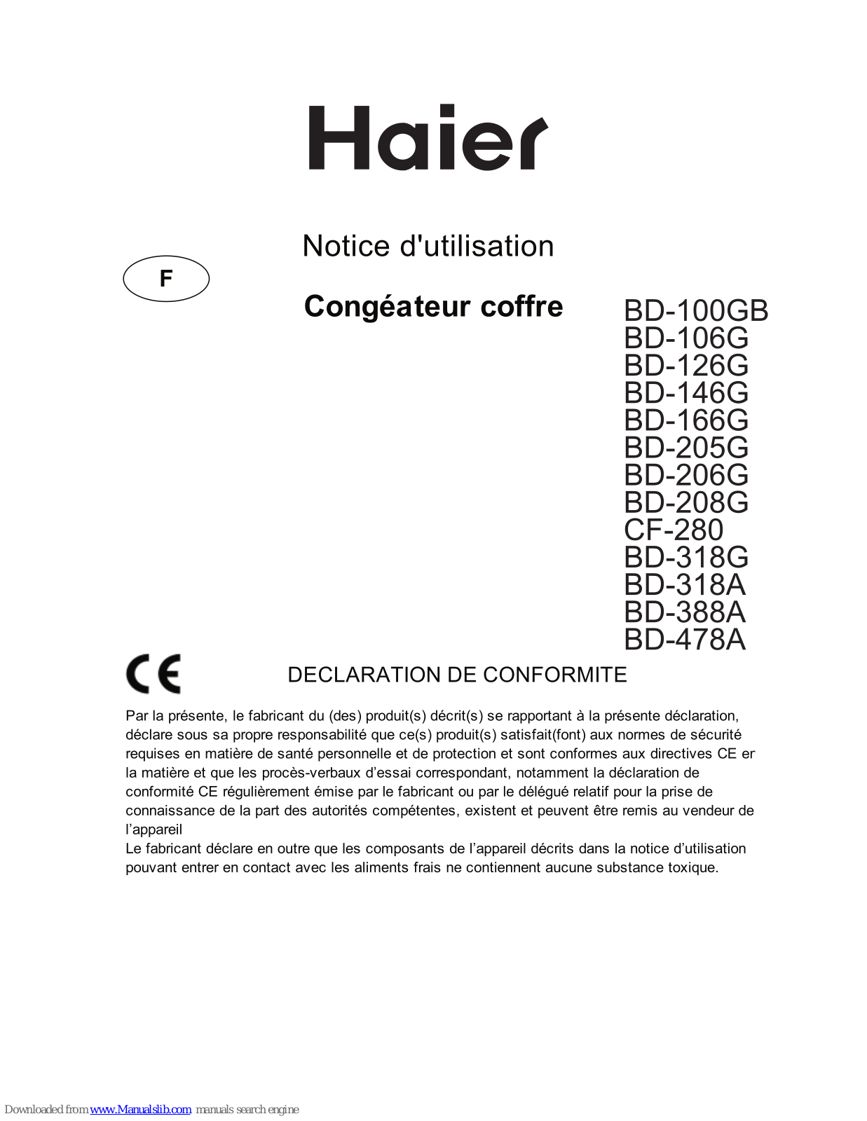 HAIER BD 106 User Manual