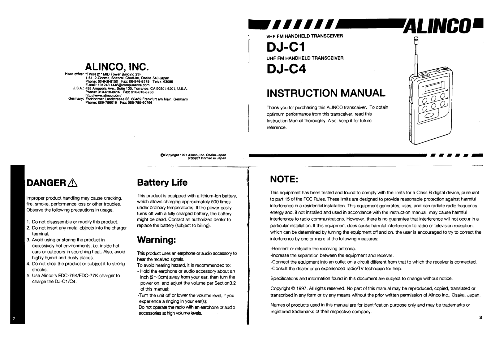 Alinco DJ-C4, DJ-C1 Instruction Manual