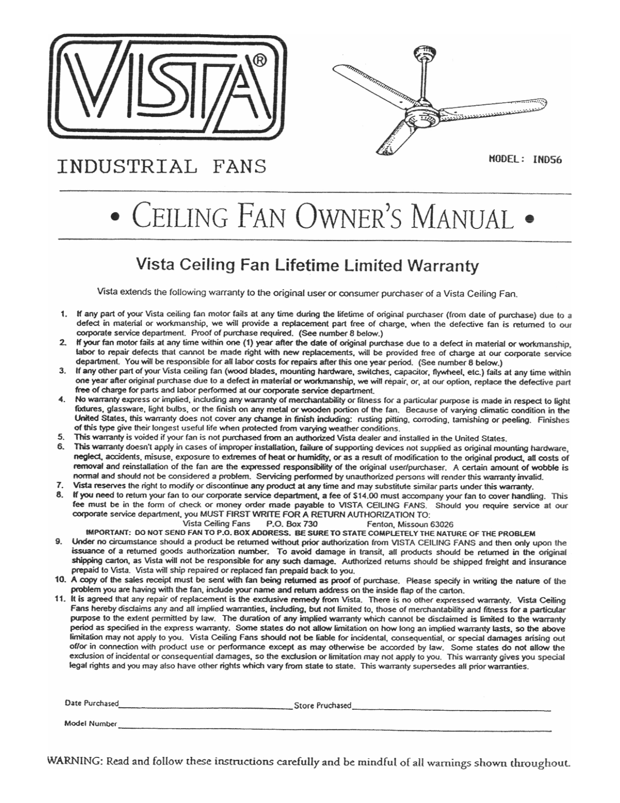 Vista IND56 User Manual