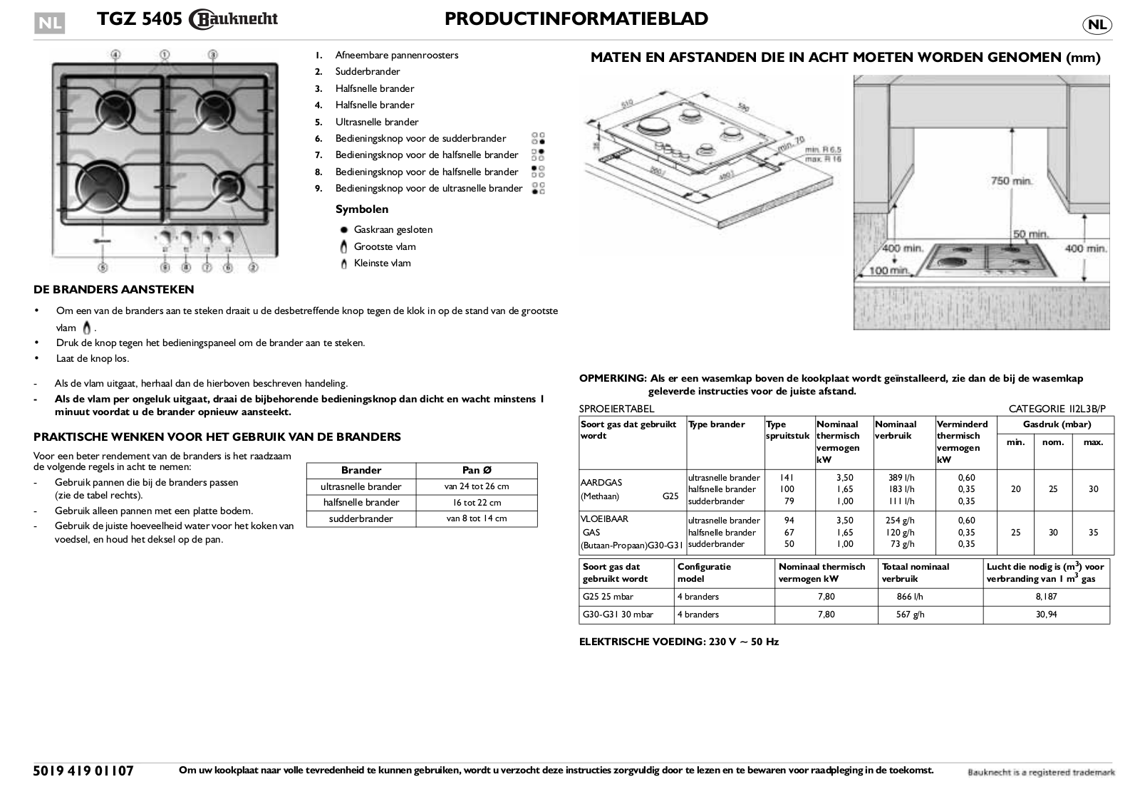 Whirlpool TGZ 5405 IN PROGRAM CHART