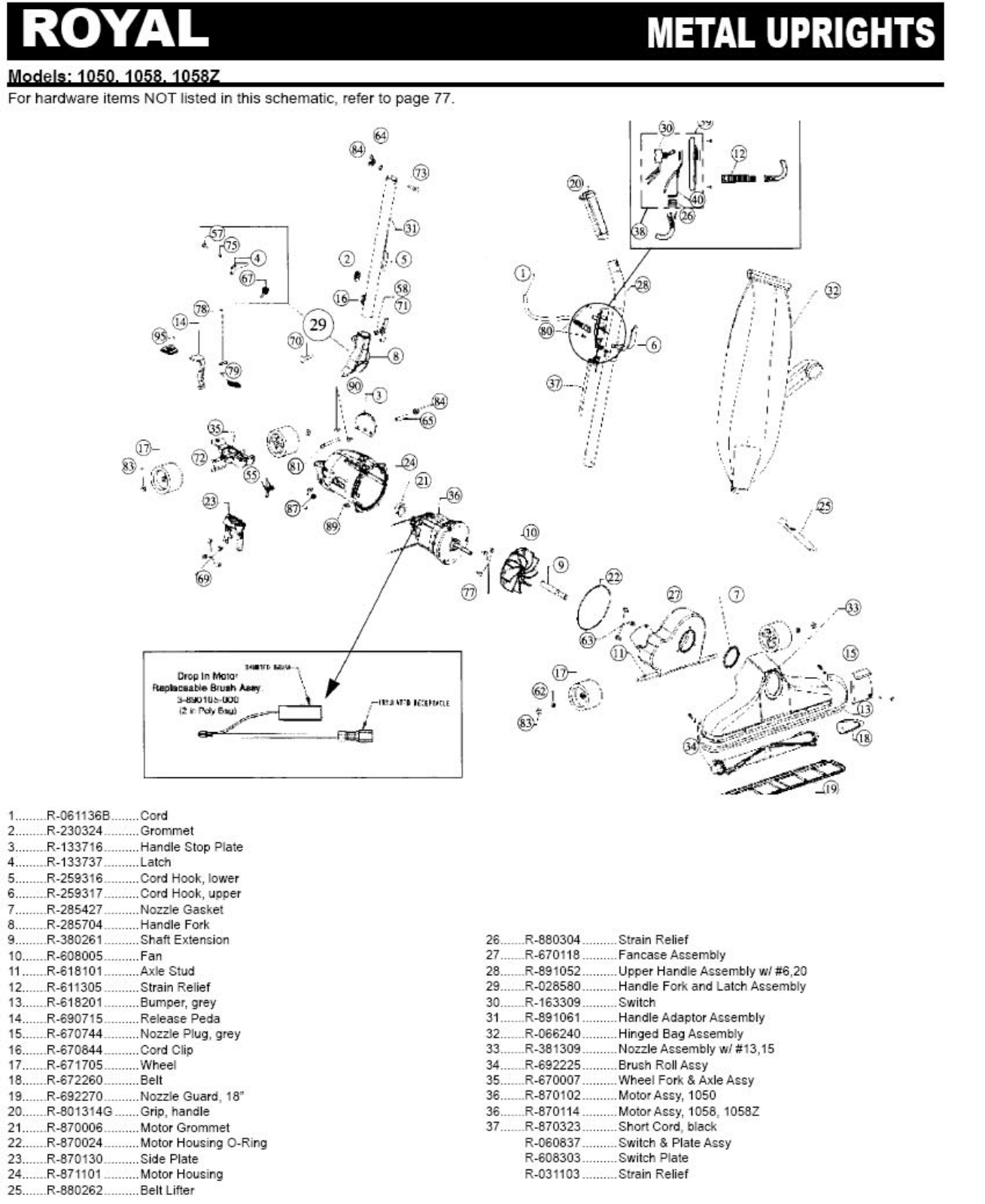 Royal 1050 Parts List