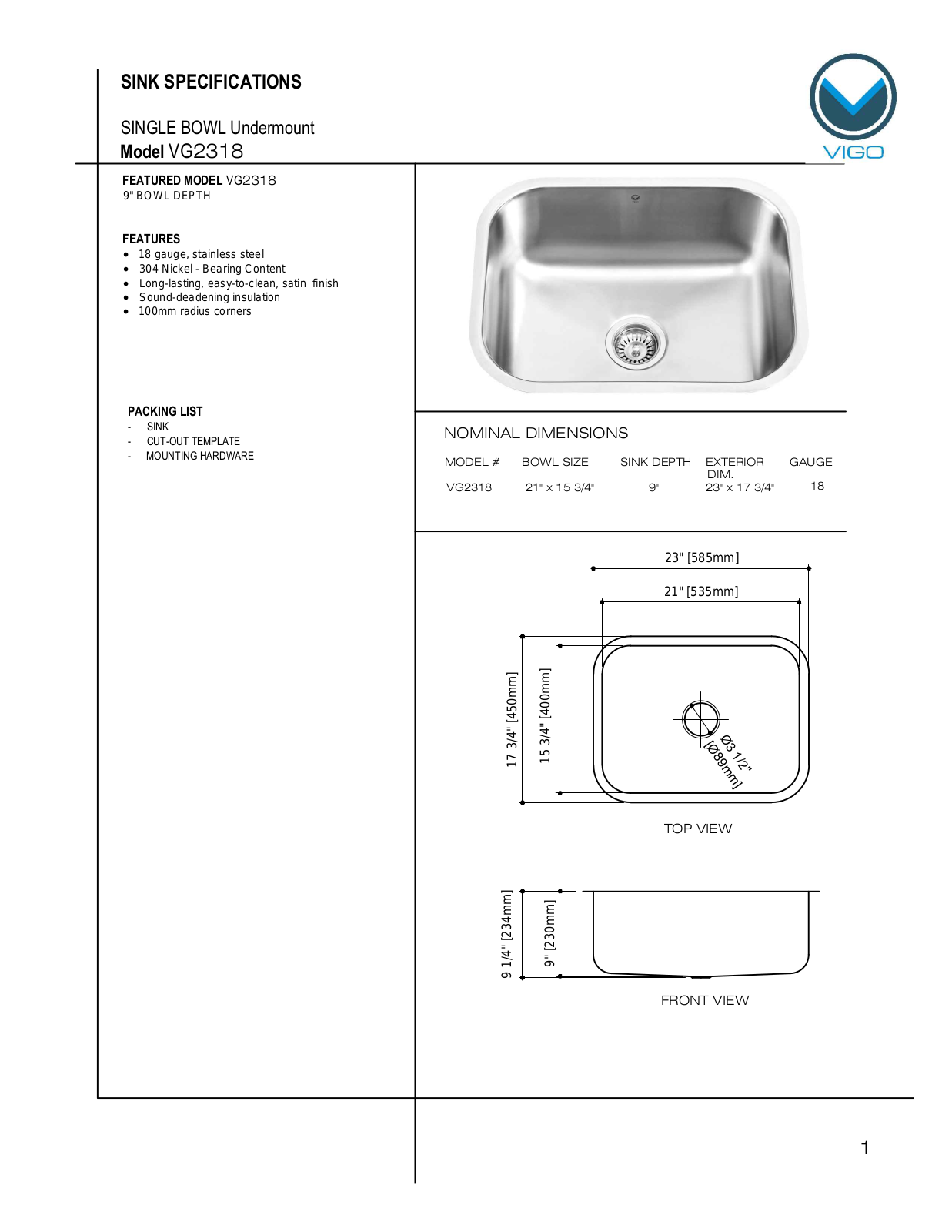 Vigo VG2318 User Manual