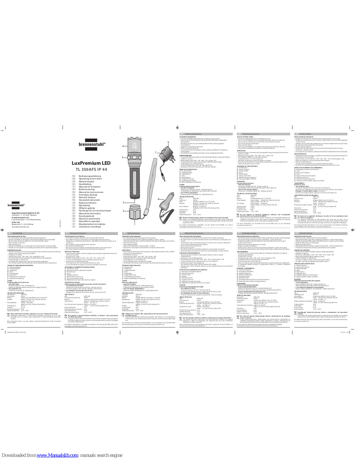 brennenstuhl LuxPremium LED, TL 350AFS IP 44, TL 450AF IP 44, TL 700AF IP 67, TL 250AF IP 44 Operating Instructions Manual