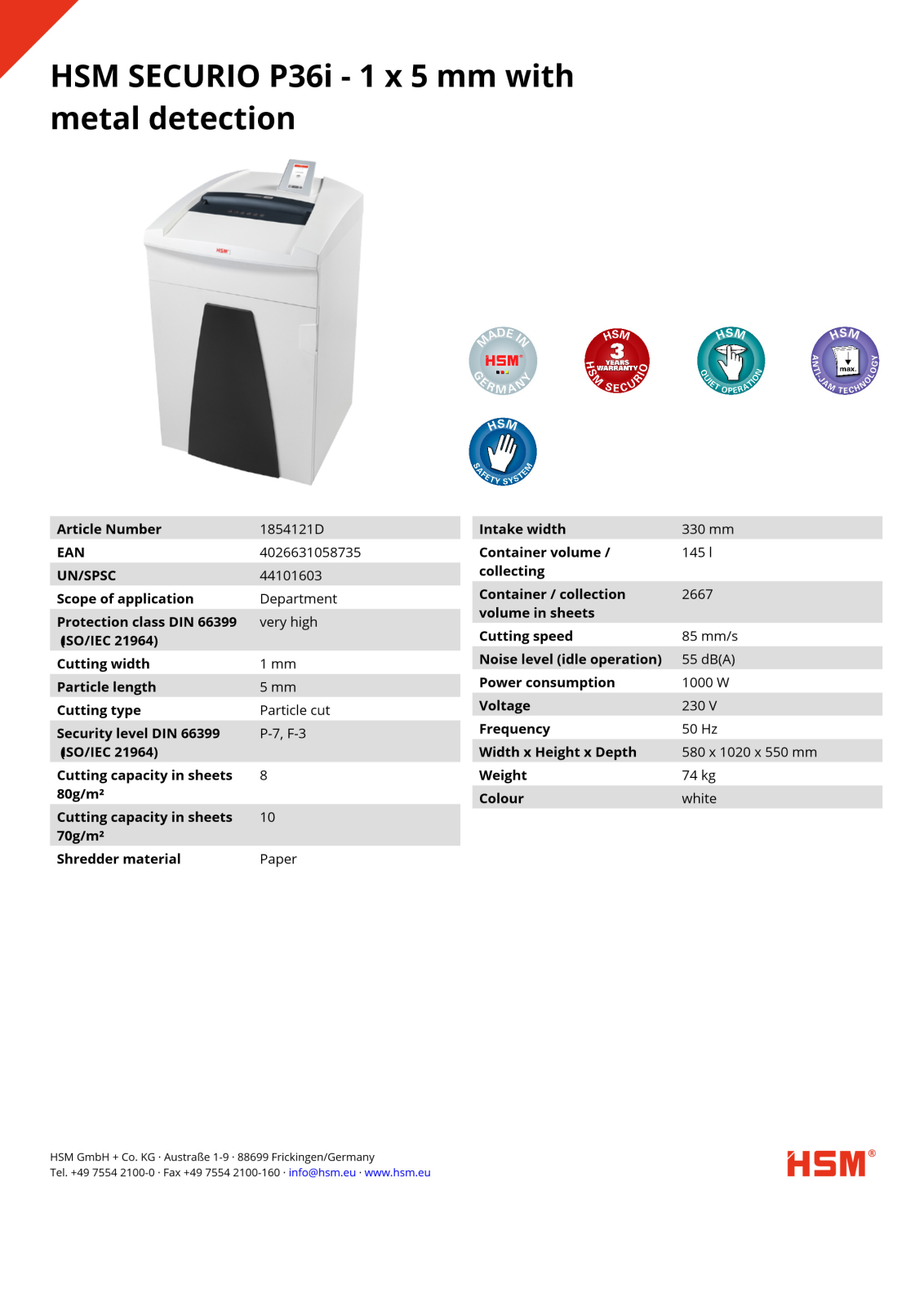 HSM P36i 1x5mm  + Metal detection User Manual