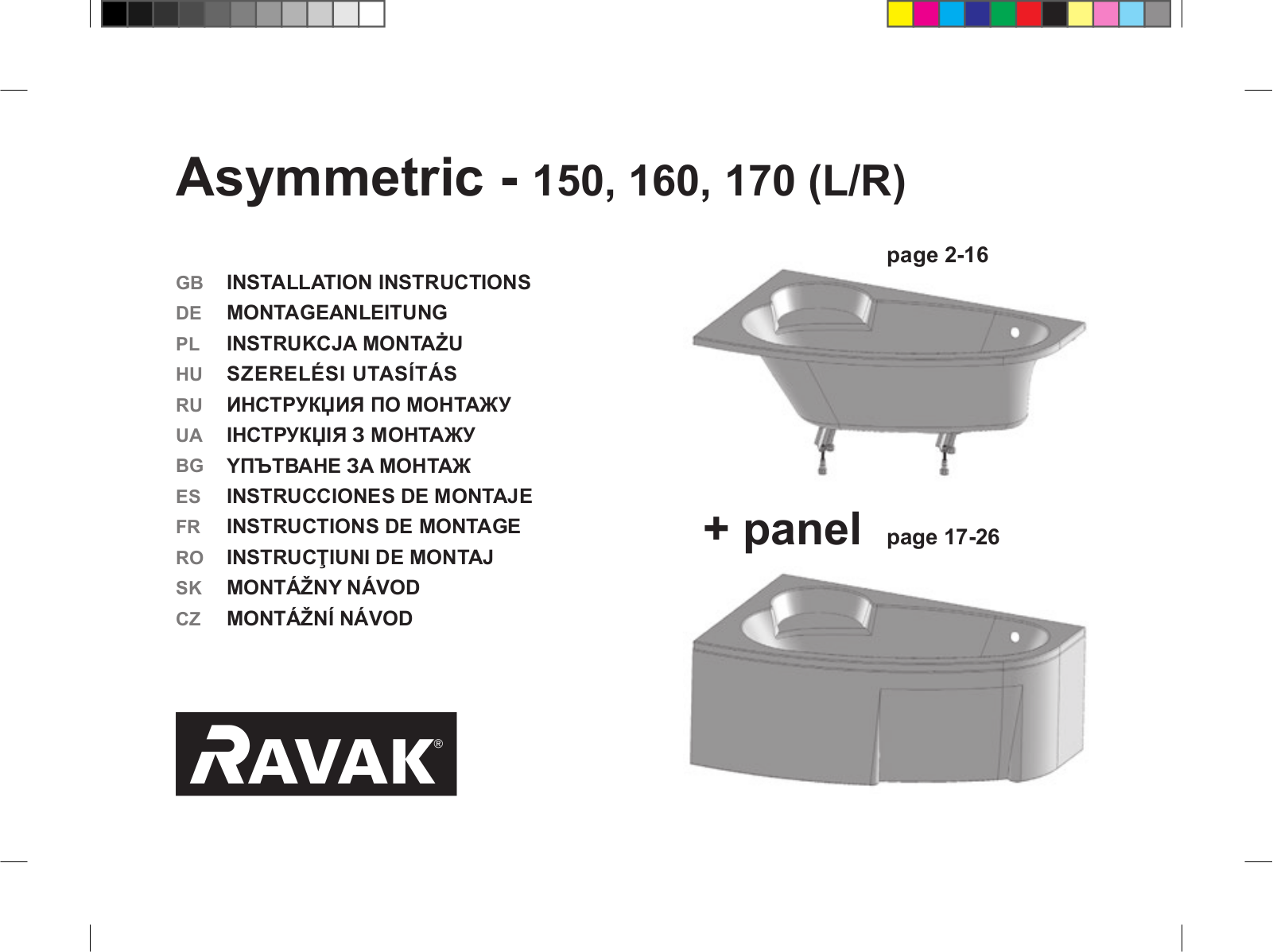 Ravak Asymmetric 150 L, Asymmetric 160 L, Asymmetric 170 L, Asymmetric 150 R, Asymmetric 160 R Installation guide