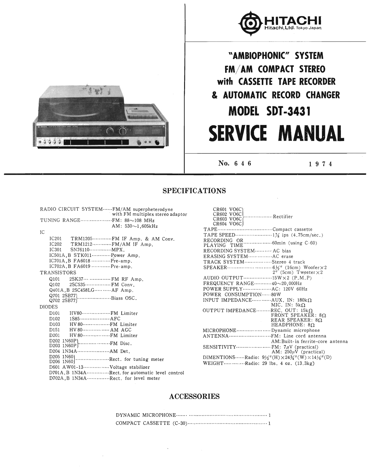 Hitachi SDT-3431 Service Manual