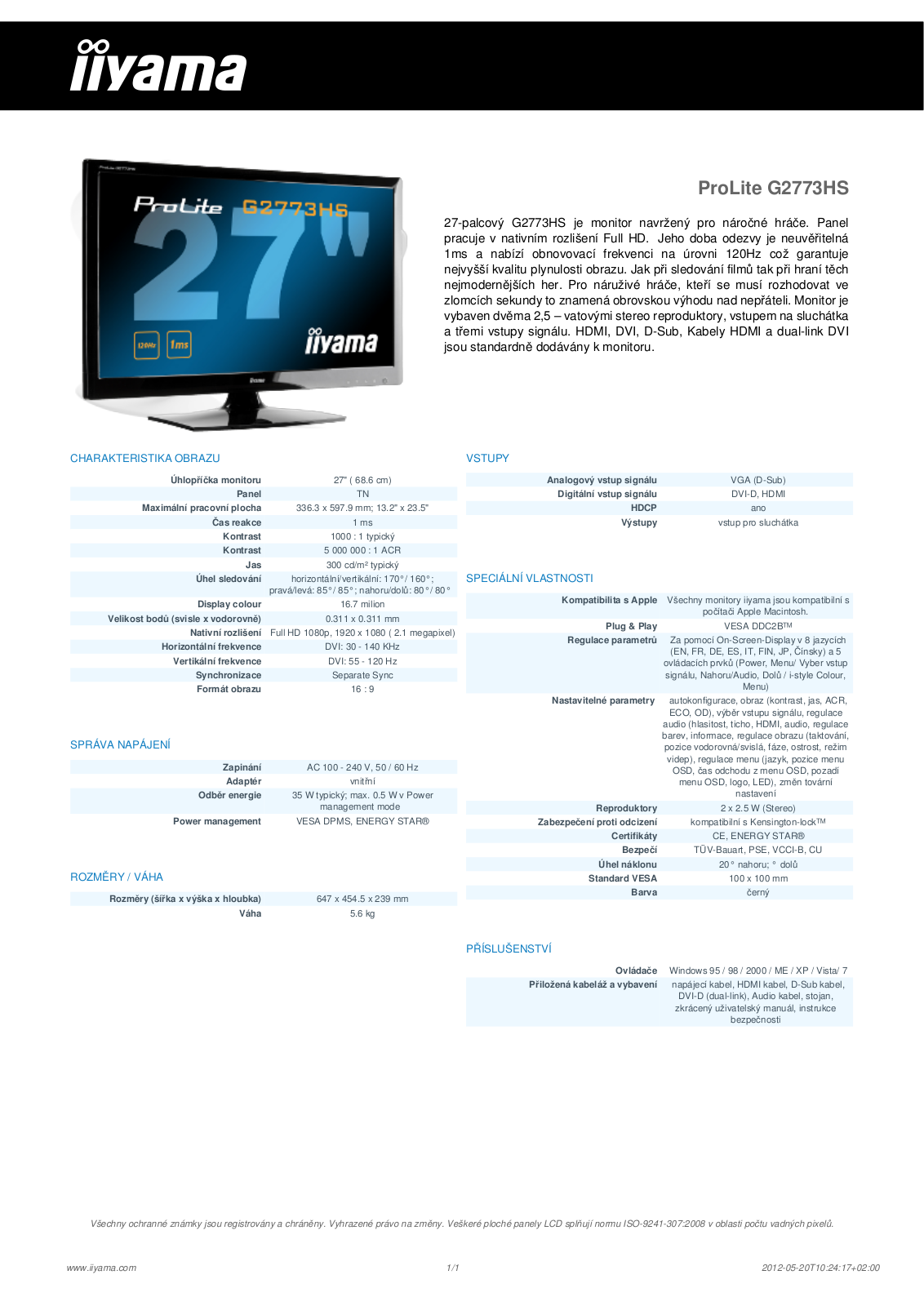 Iiyama PROLITE G2773HS User Manual