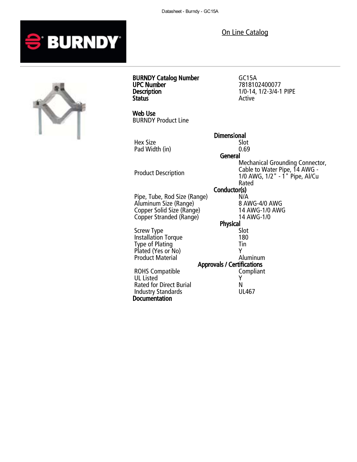 Burndy GC15A Data Sheet