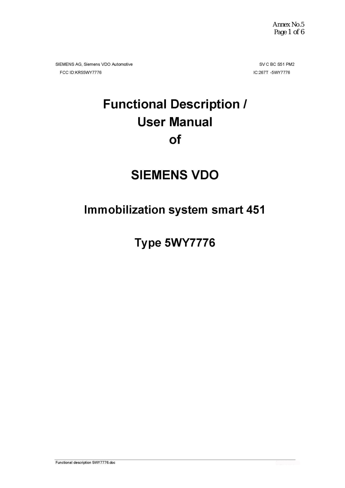 Continental Automotive 5WY7776 Users manual