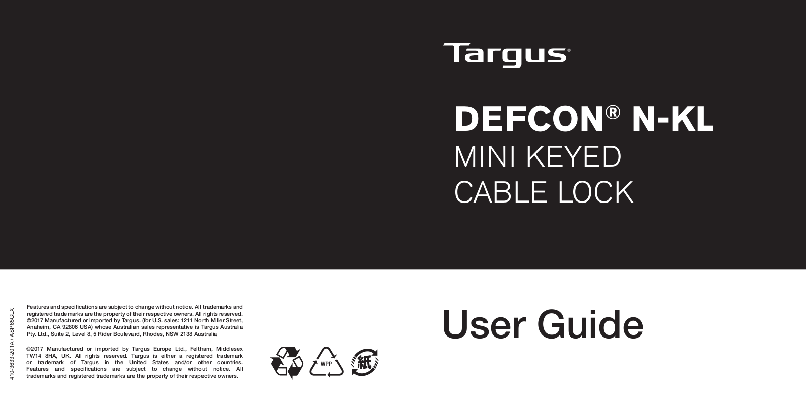 Targus DEFCON N-KL User Manual