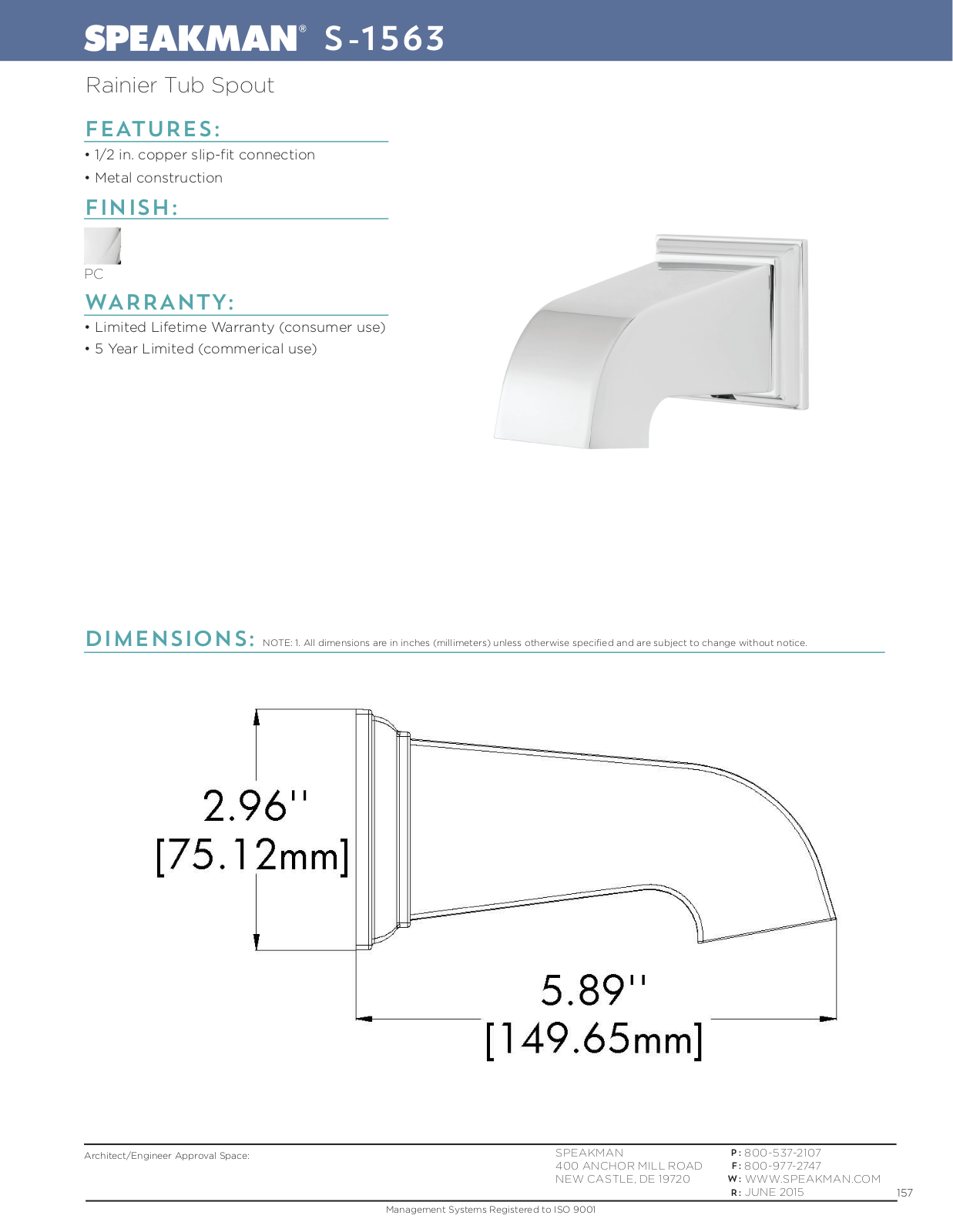 Speakman SPK2246 Specifications & Dimensions - ManualMachine.com