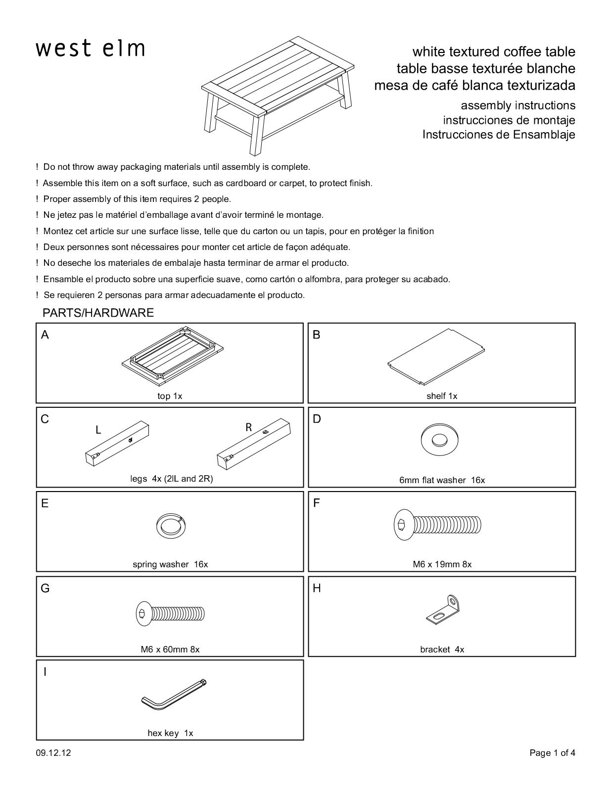 West Elm White Textured Coffee Table Assembly Instruction