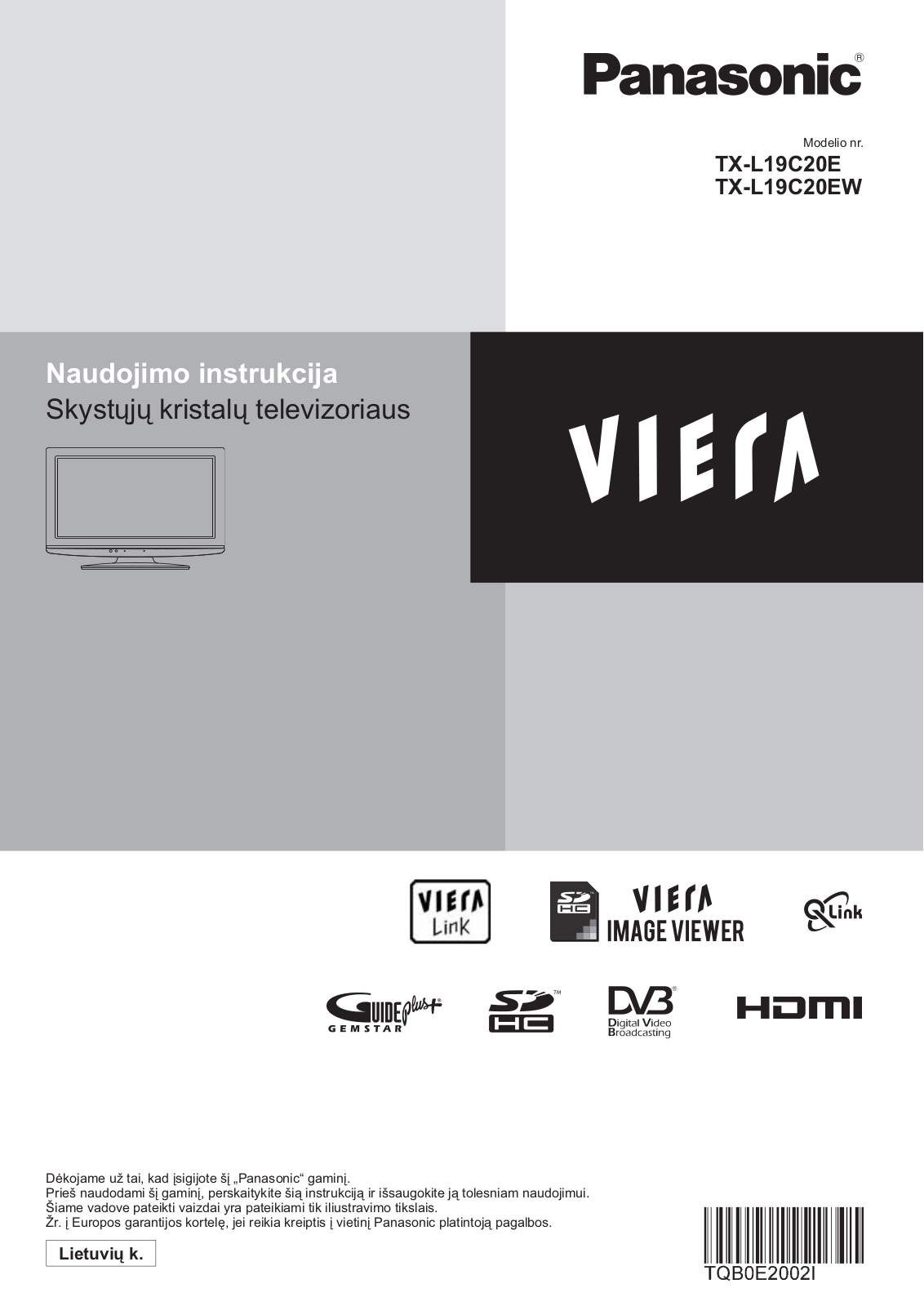 Panasonic TXL19C20EW, TXL19C20E User Manual