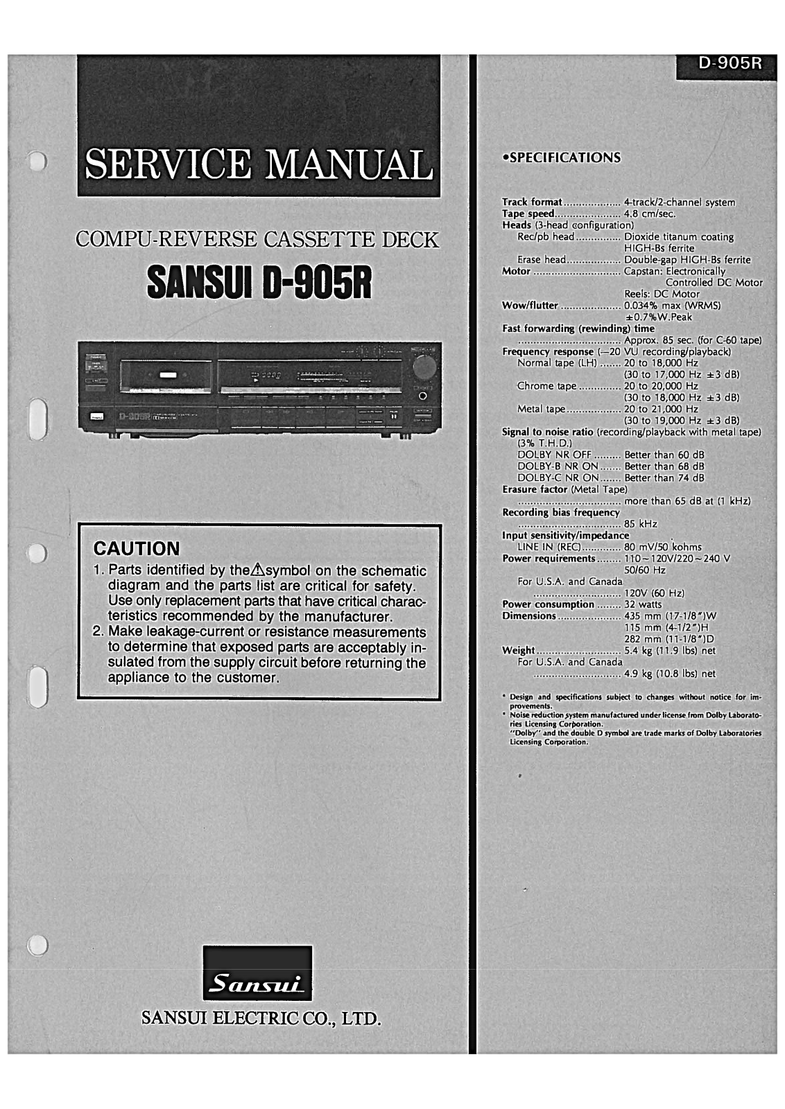 Sansui D-905-R Service Manual