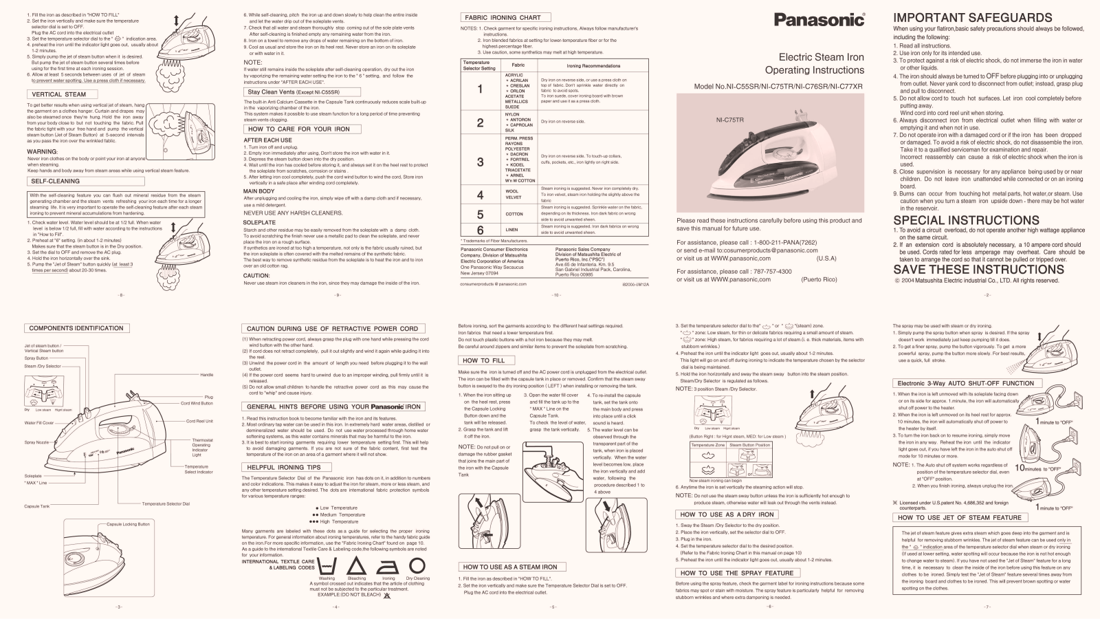 Panasonic NI-C55SR, NI-C75TR, NI-C76SR, NI-C77XR User Manual