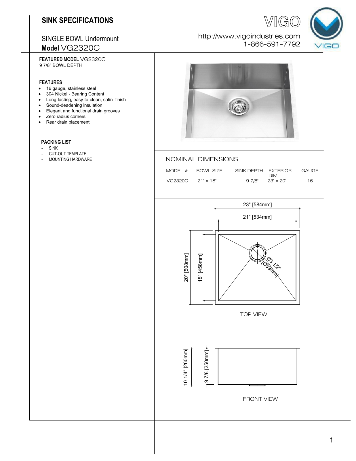 Vigo VG15024 Installation Manual