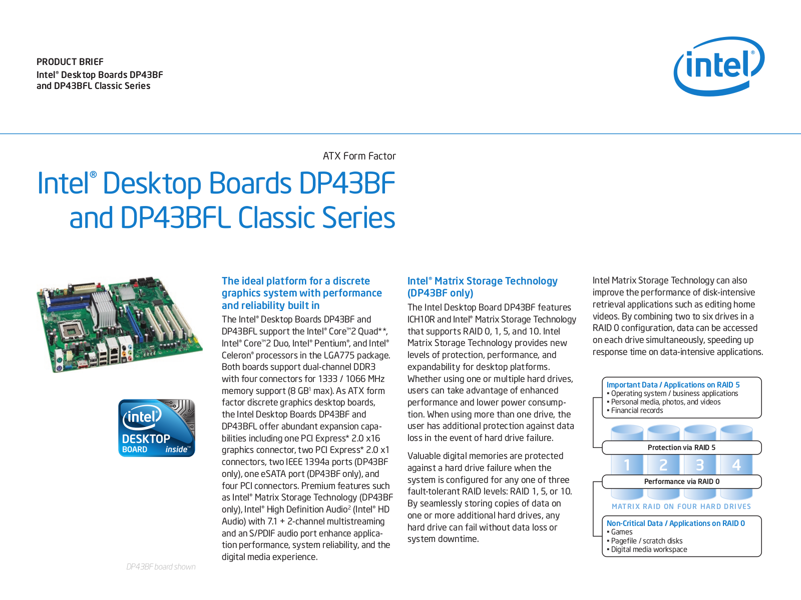 Intel DP43BF Classis Series, DP43BFL Product Brief