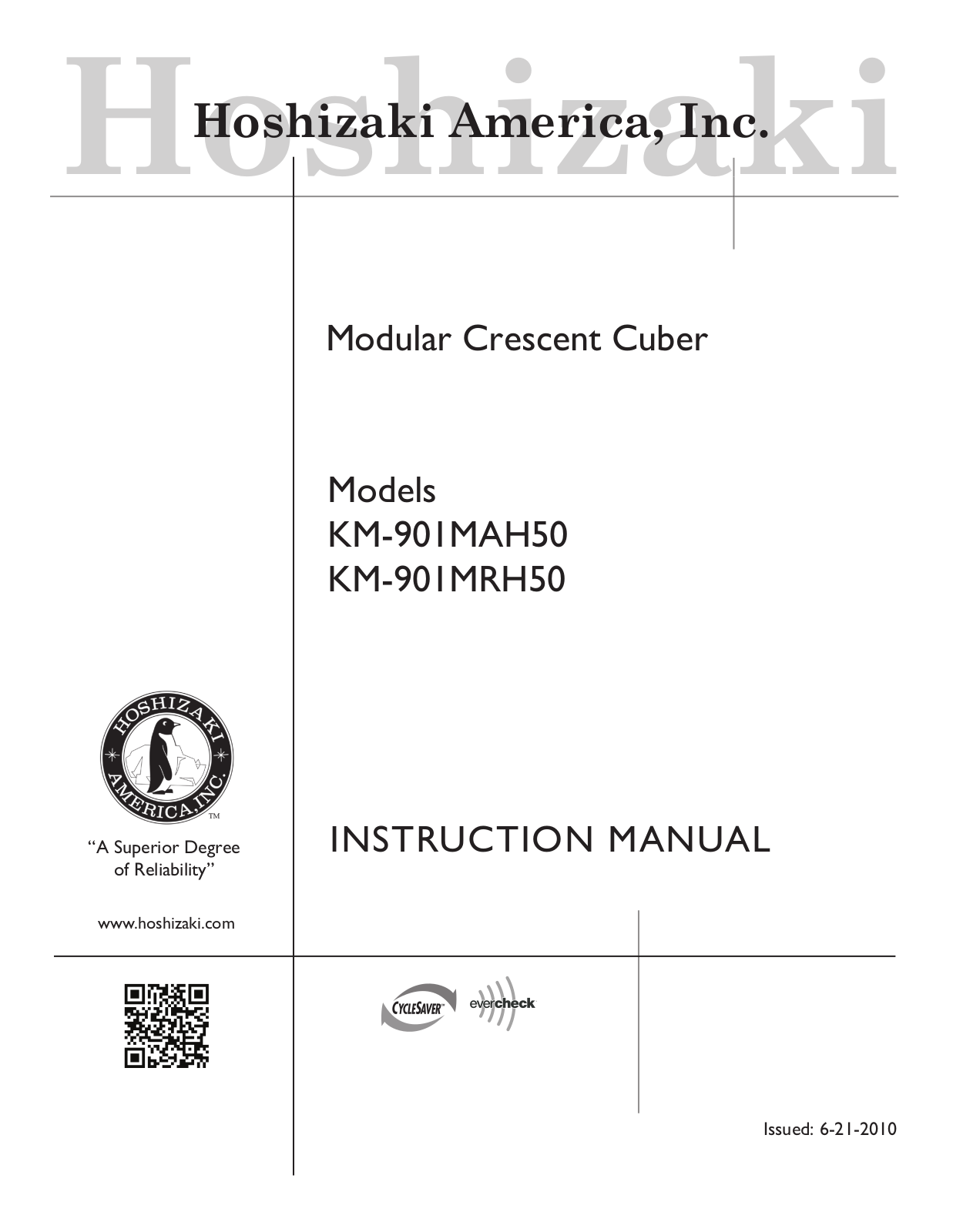 Hoshizaki KM-901MAH50, KM-901MRH50 Manuel d’installation