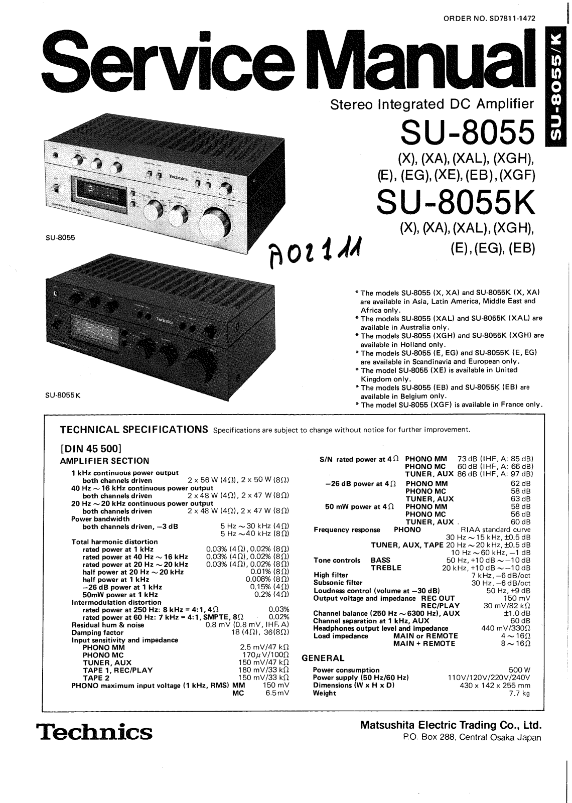 Technics SU-8055, SU-8055-K Service manual